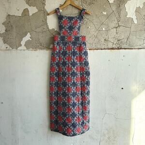 Vintage Patchwork Dress Quilt Print Suspender Maxi Americana Cottagecore 70s